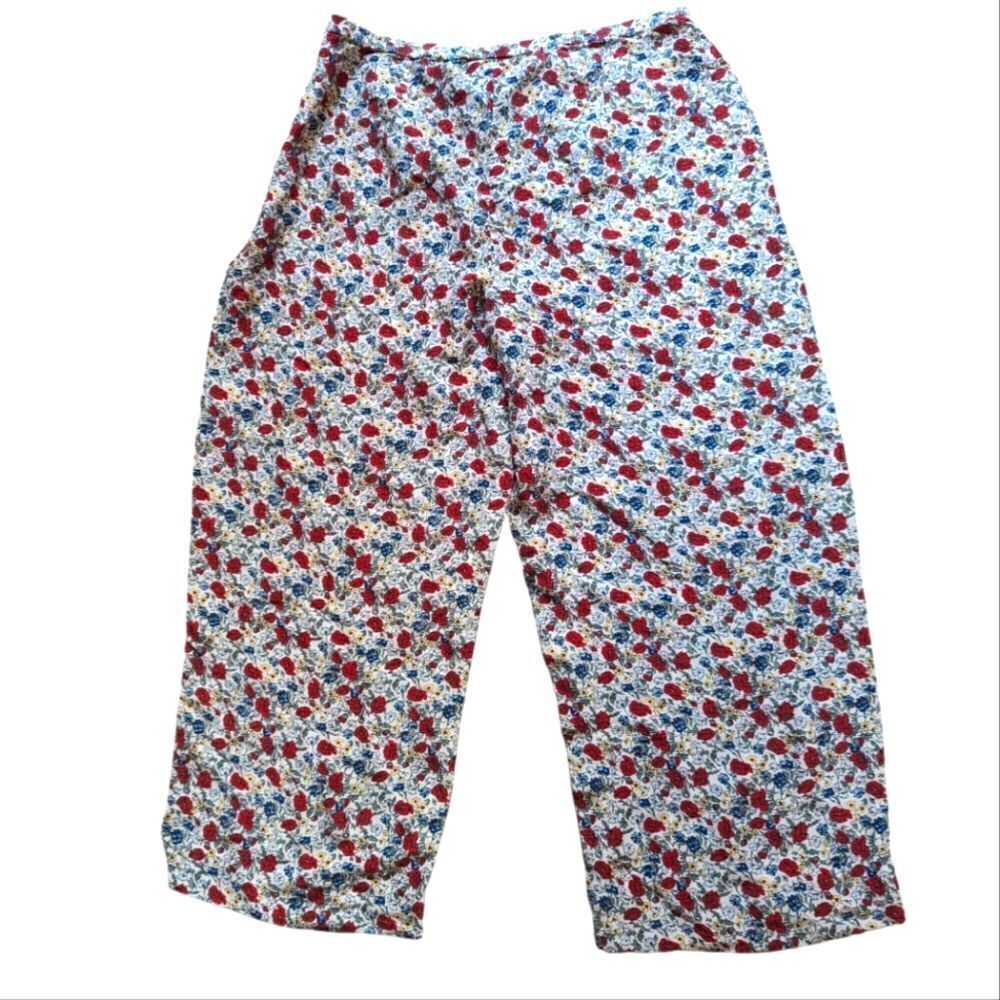 Women's vintage Field Manor silk floral print wide leg capri‎ pants boho